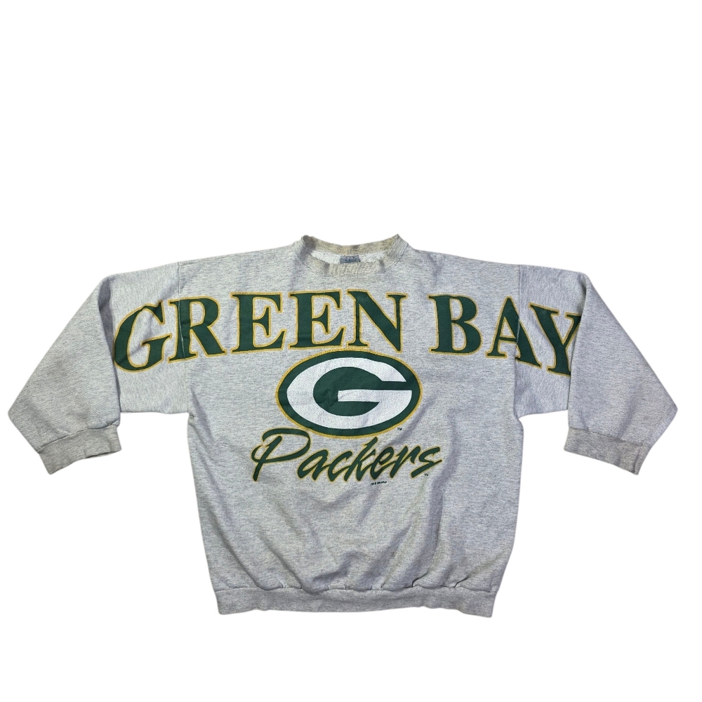 Logo 7 Green Bay Packers Big Logo Sleeve Spellout Sweatshirt Size XL Distressed